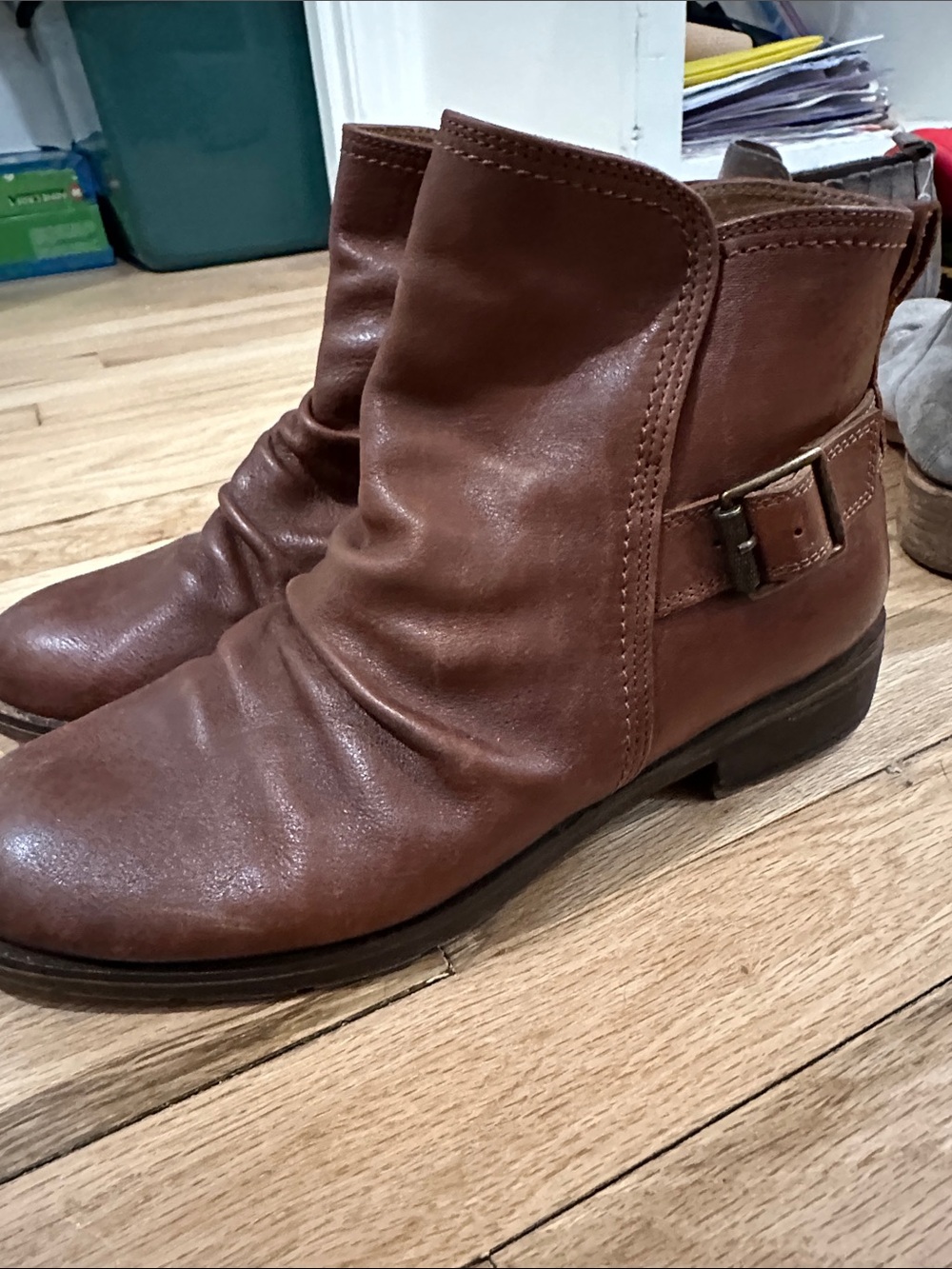 Sofft Brown Leather Ankle Booties with Side Buckle